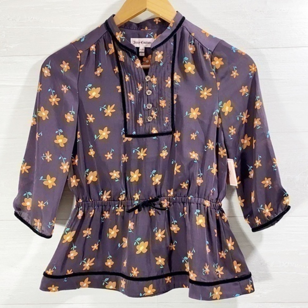 NWT Juicy Couture Sweet Persimmon Comb Floral Peasant kid Blouse Top Size 8/10